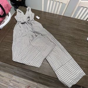 Charlotte Russe Blue & White Striped Jumpsuit